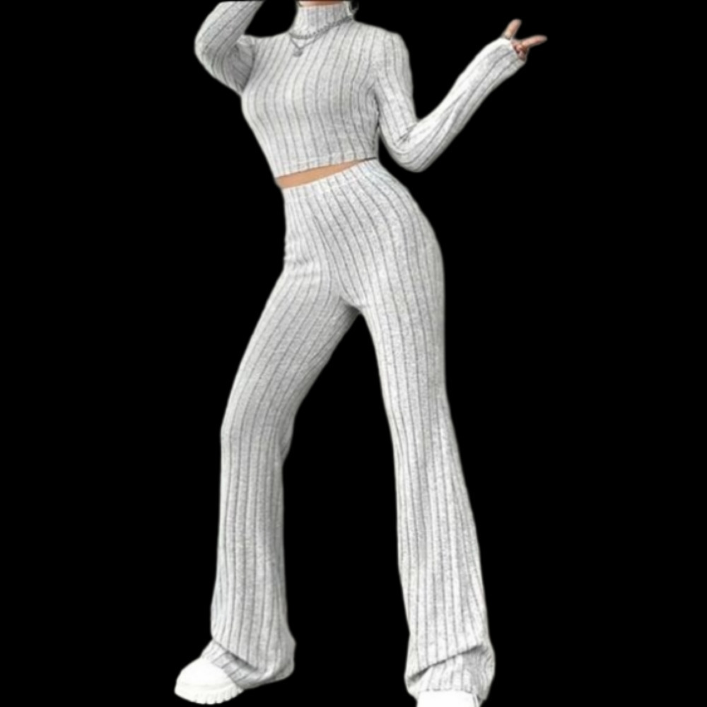 Ladies Solid Ribbed Two-piece Set sz Large